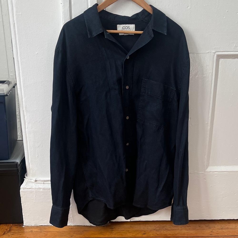 COS Men's Navy Blue Oversized Button Down Shirt
